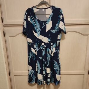 VACATION!!!‎ Tropical Leaf Print Dress with POCKETS XXL
